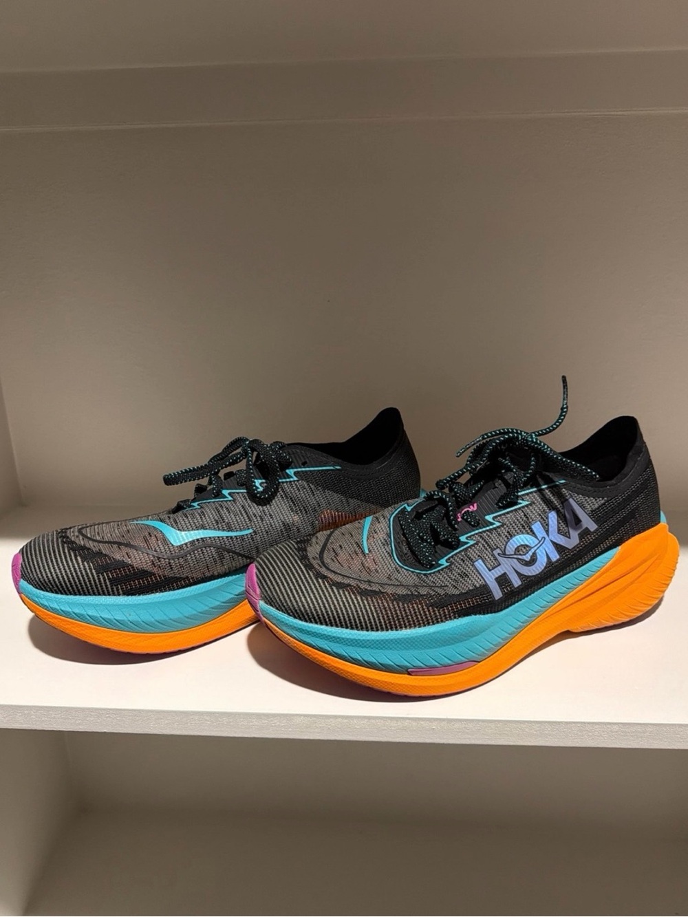 Hoka Mach x2 Black Running Shoes with Turquoise & Orange Accents